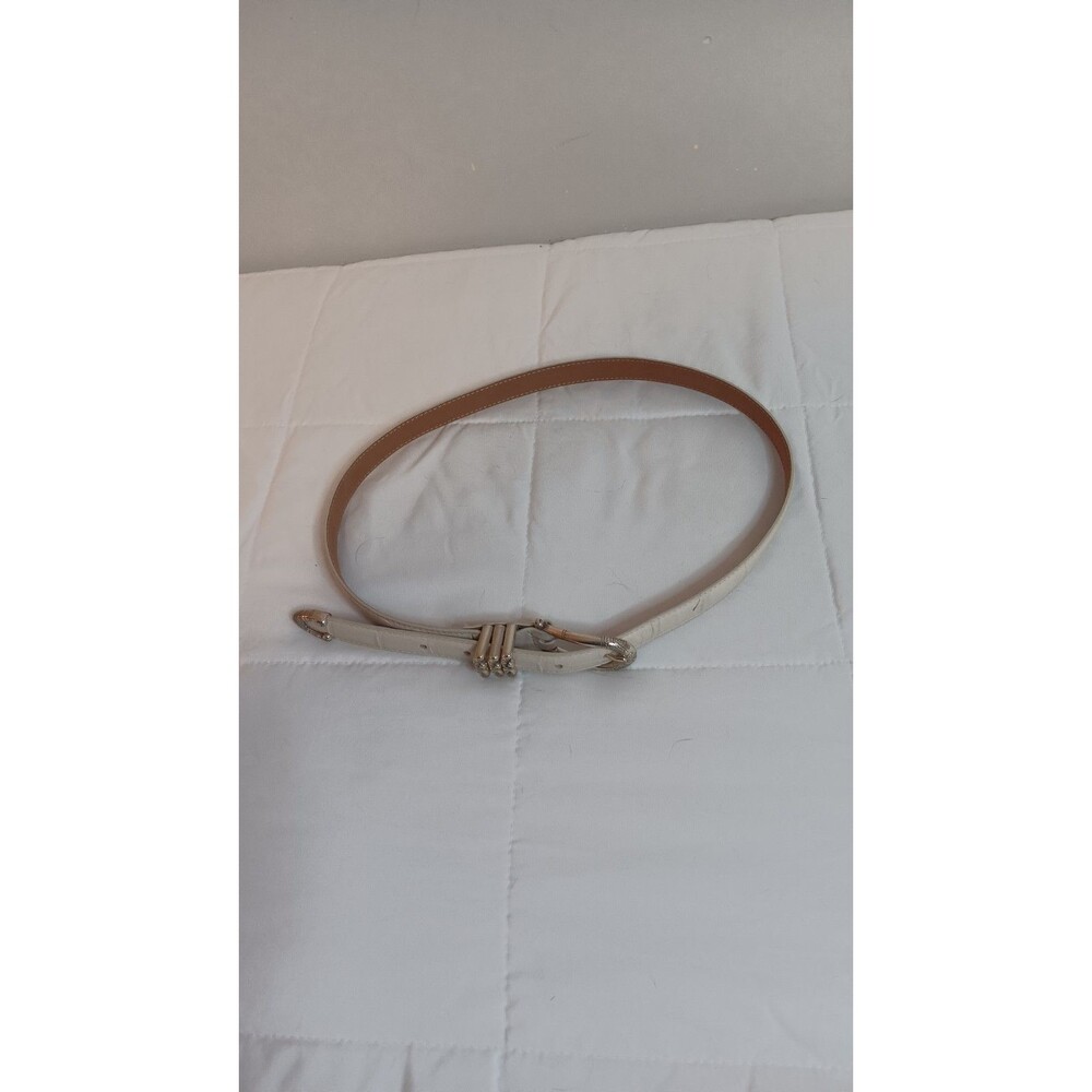 Brighton Womens Belt Size Medium Large Skinny White Leather Croc Filligree